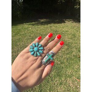 Brand New Turquoise Color Cross Oversized Ring Adjustable